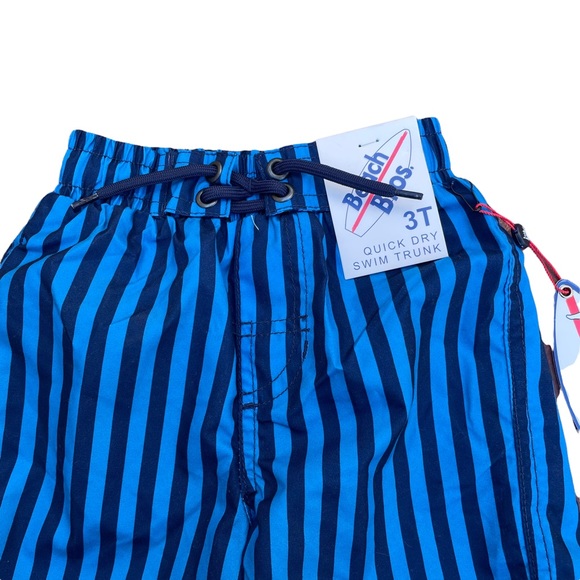 NWT Beach Bros. Boys Cabana Blue Cabana Stripe Swim Trunks Sz 3T - Picture 2 of 6